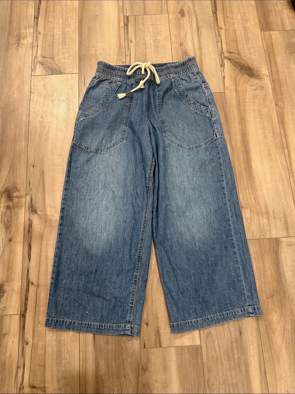 NEW Free People We The Free Easy Peasy Pull-On Wide Leg Drawstring Denim Pants S - Picture 5 of 9